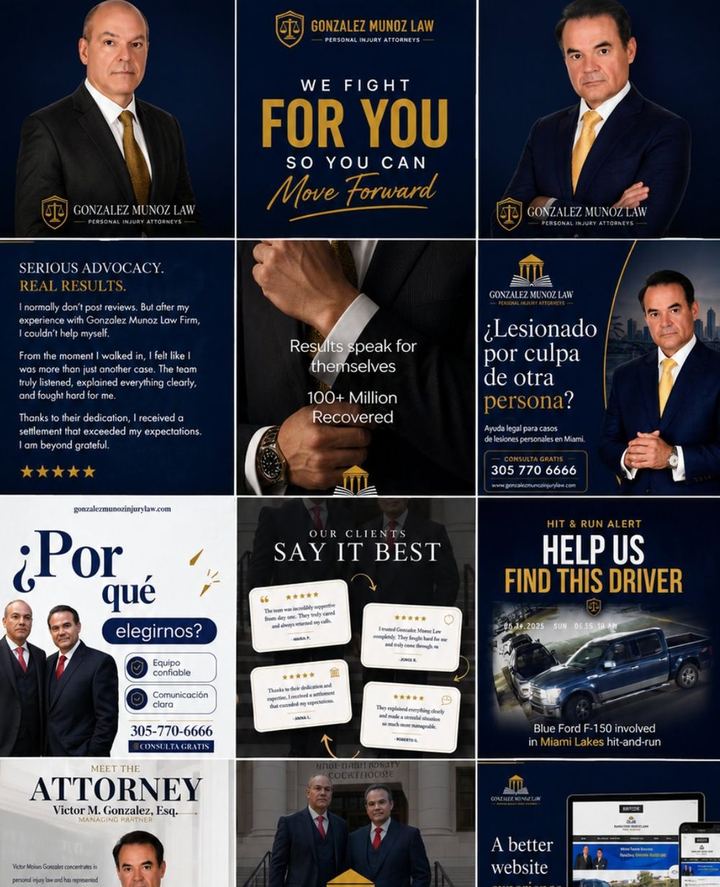 Instagram grid for a personal injury law firm, designed and managed by VINZUE