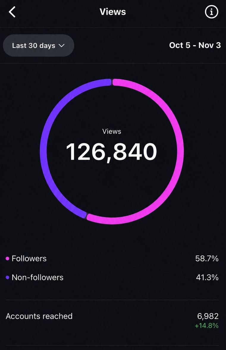 Client analytics dashboard showing monthly views and interactions