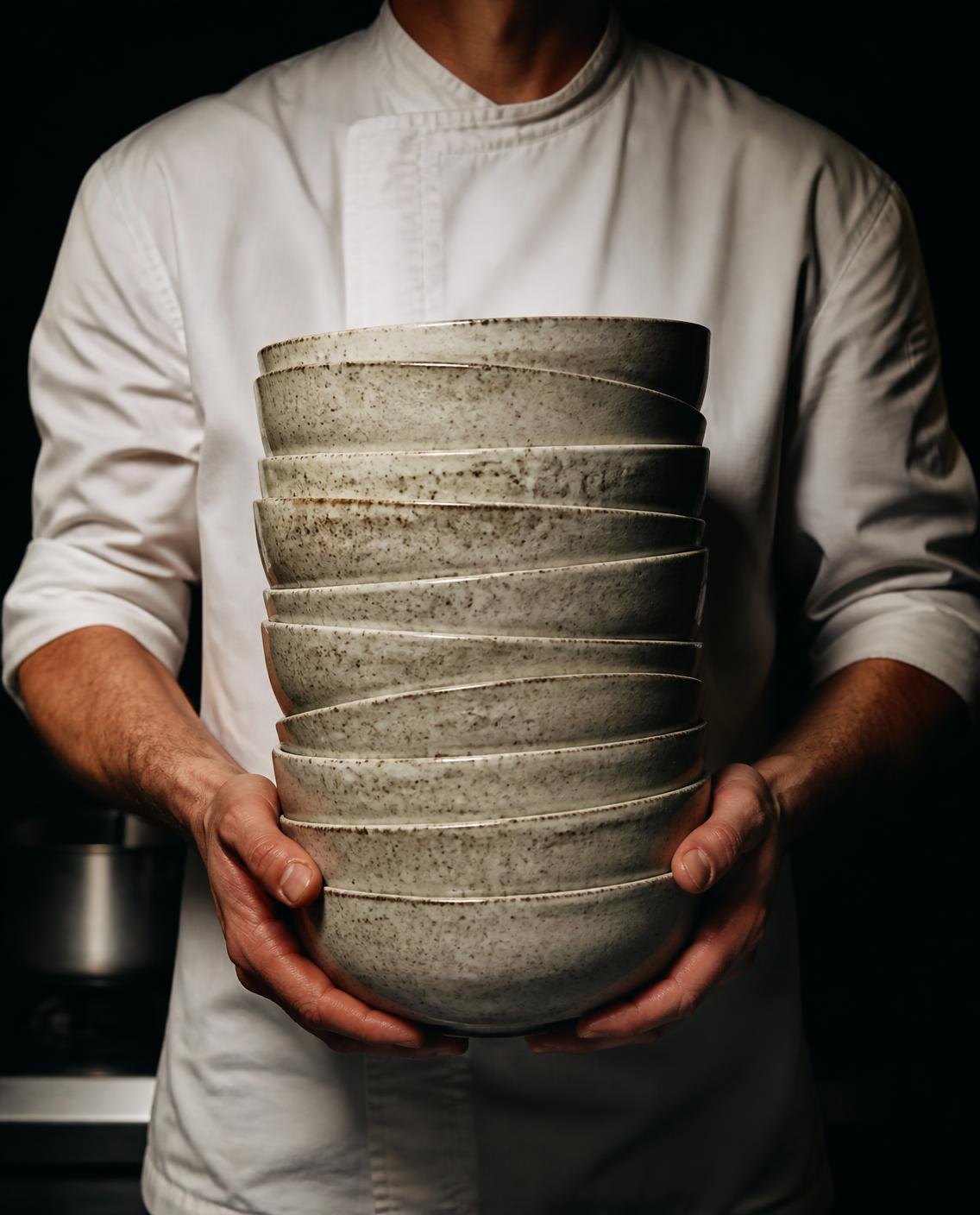 A stack of handmade bowls