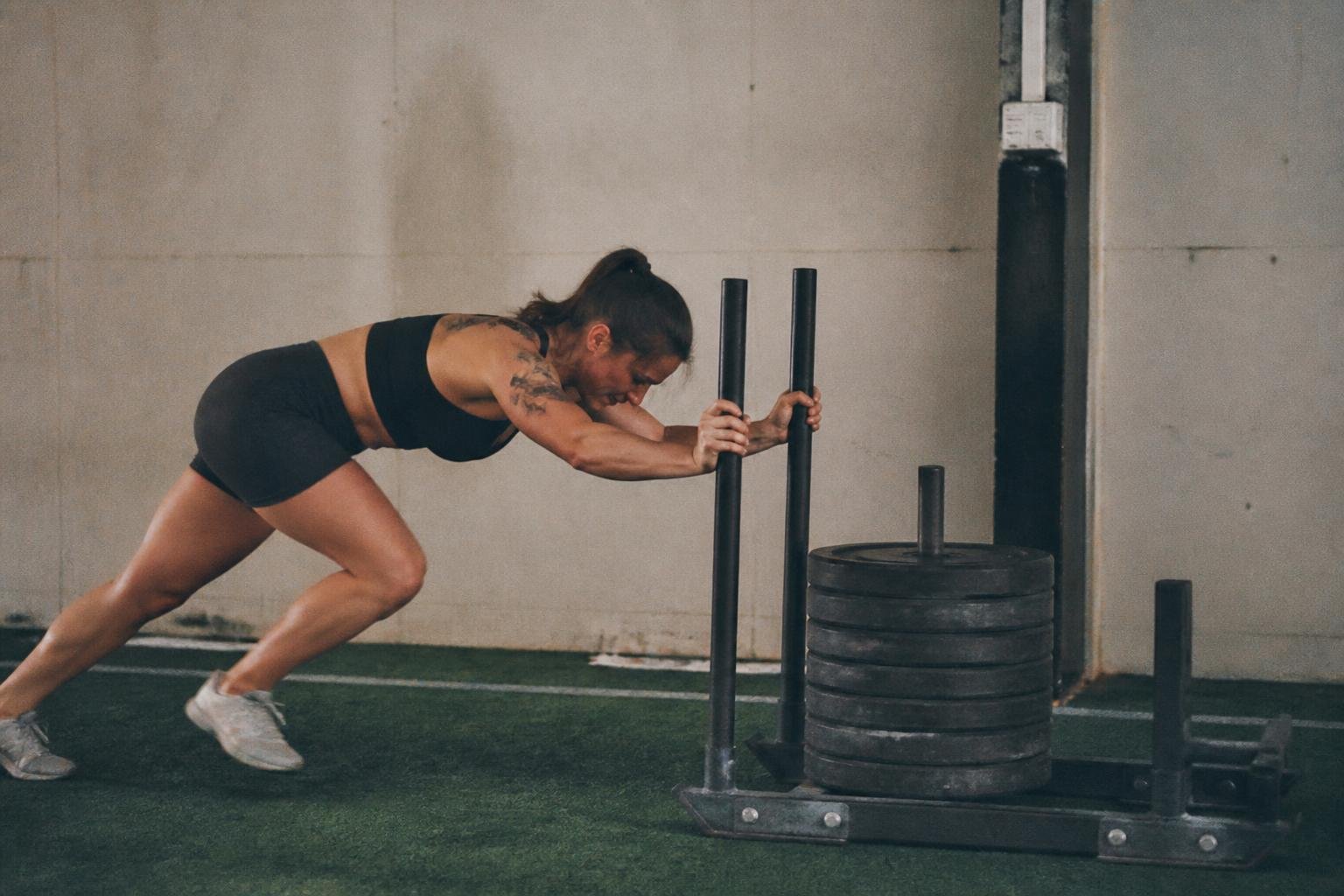 Sled push on turf