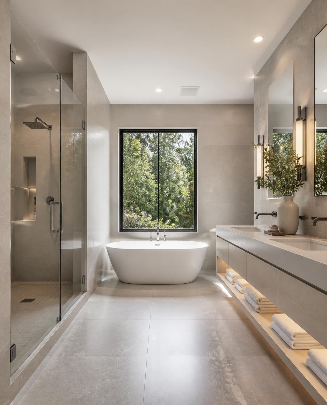 Primary bathroom with freestanding tub